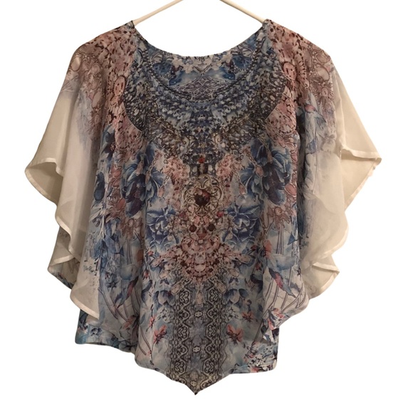 Roz And Ali Bedazzled Floral Tank Poncho Dress Shirt Size PS - Picture 2 of 5